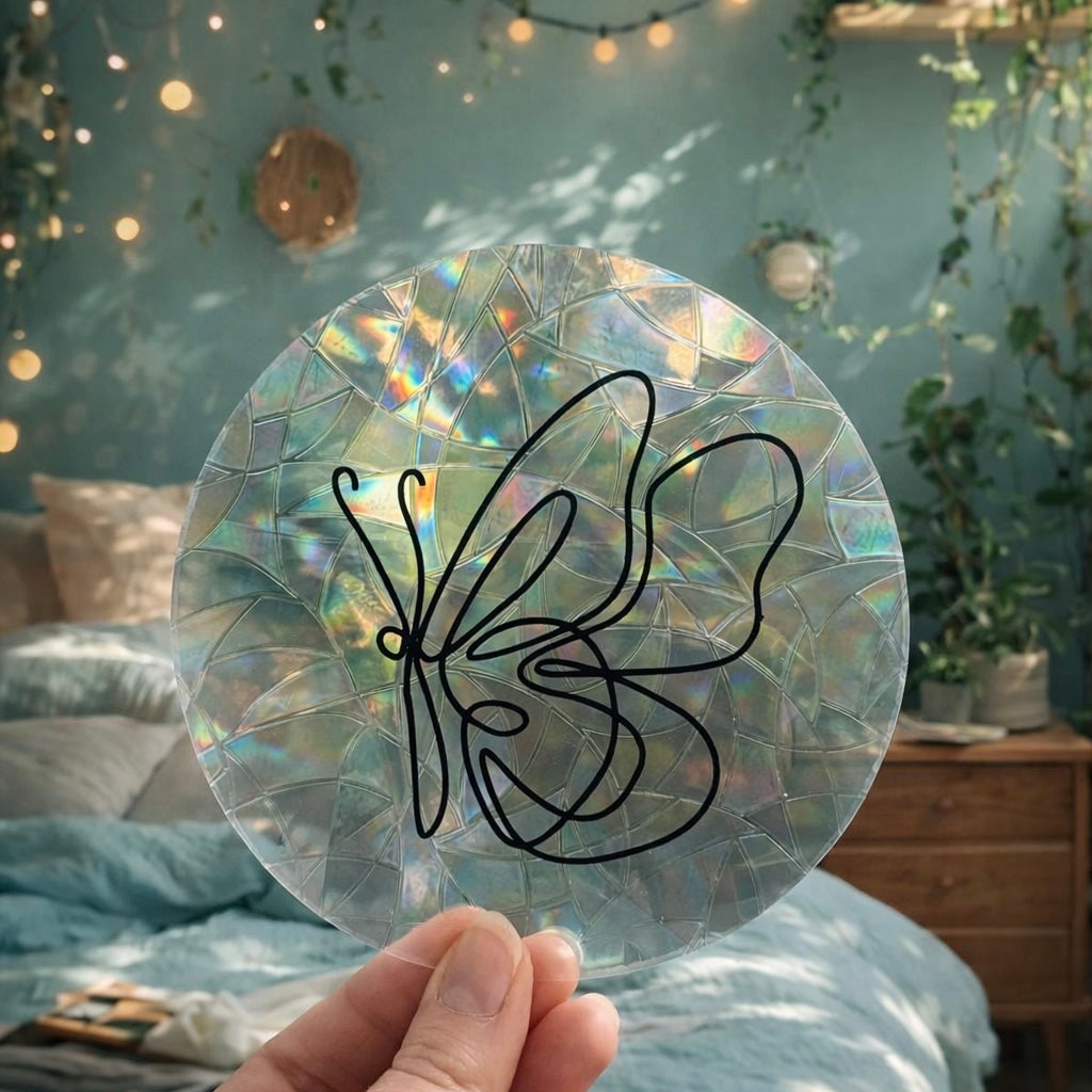 Papillon ligne art 🌈 Suncatcher Sticker 🌈 Autocollant Magique Attrape-Soleil