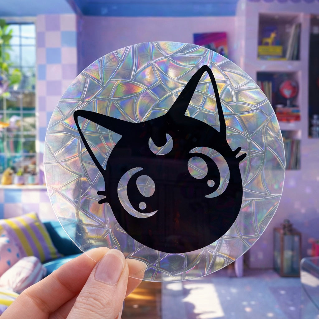 Luna chat Sailor Moon 🌈 Suncatcher Sticker 🌈 Autocollant Magique Attrape-Soleil