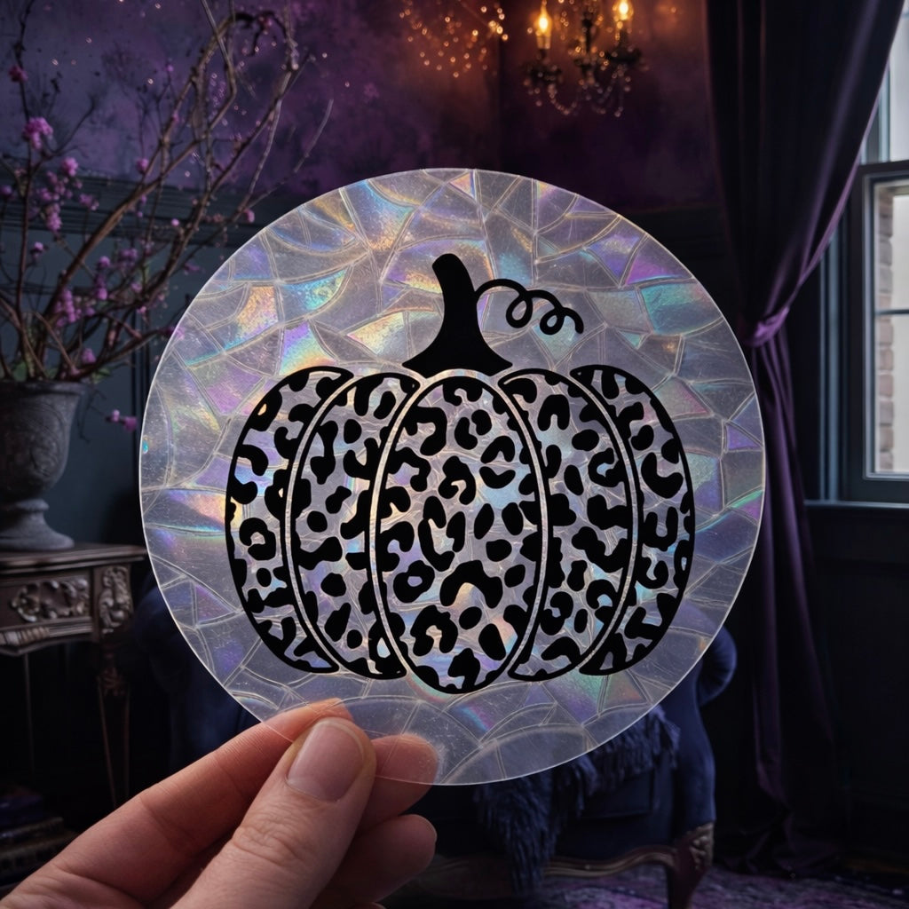 Citrouille Léopard 🌈 Suncatcher Sticker 🌈 Autocollant Magique Attrape-Soleil