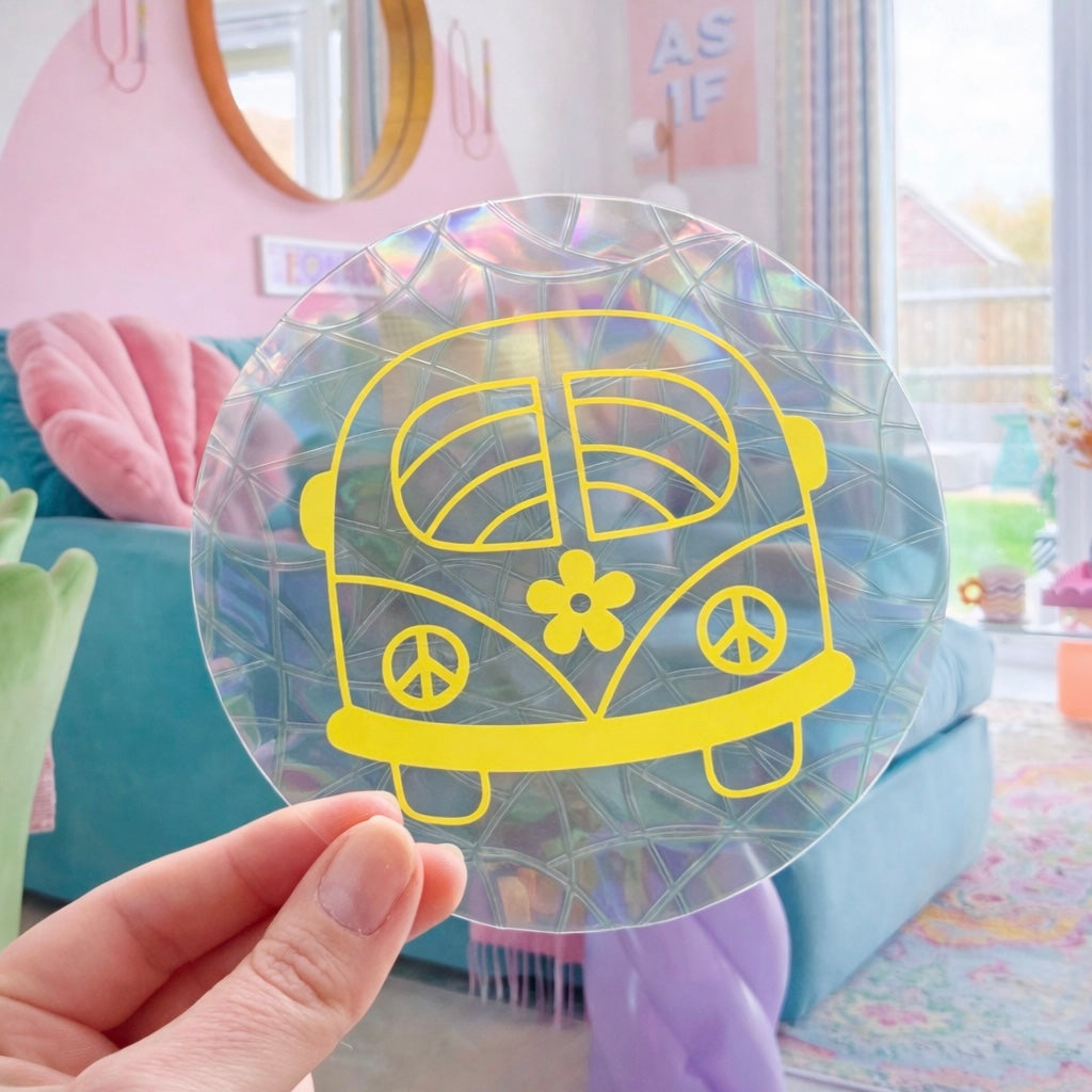 Combi Hippie 🌈 Suncatcher Sticker 🌈 Autocollant Magique Attrape-Soleil