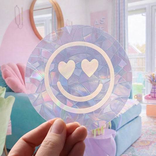 Smiley Cœurs 🌈 Suncatcher Sticker 🌈 Autocollant Magique Attrape-Soleil