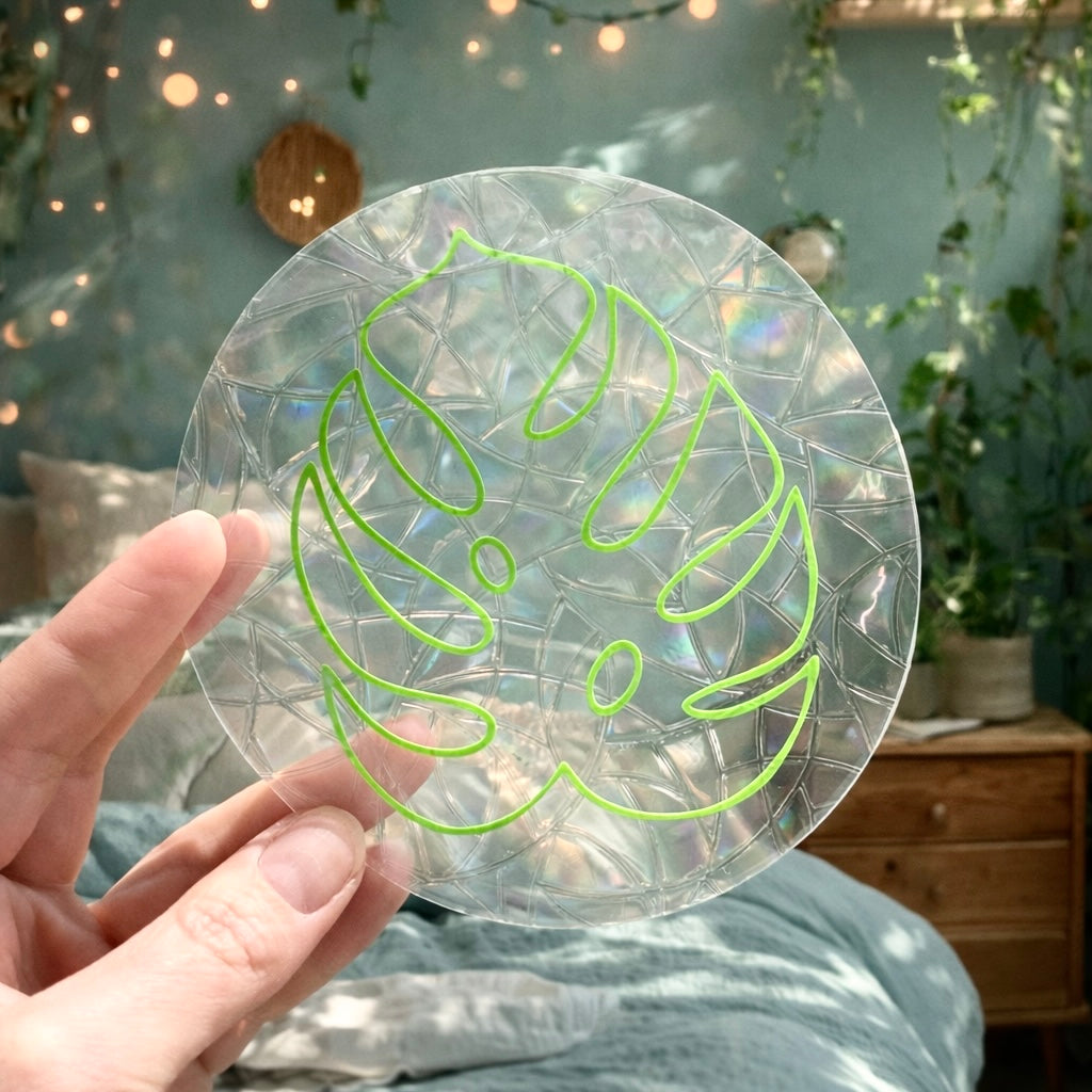 Feuille Monstera Vide 🌈 Suncatcher Sticker 🌈 Autocollant Magique Attrape-Soleil