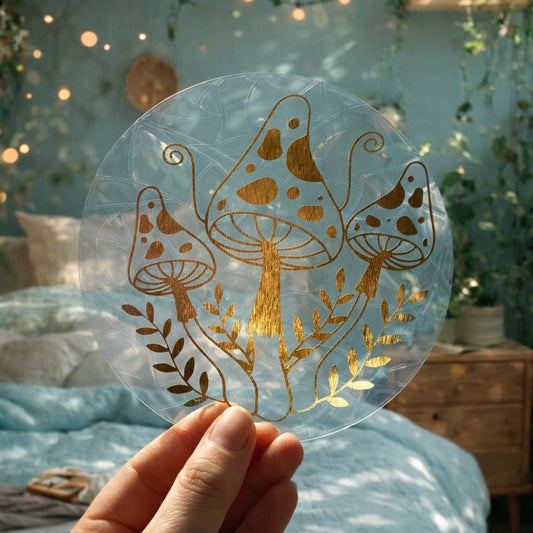 Trio Champignons 🌈 Suncatcher Sticker 🌈 Autocollant Magique Attrape-Soleil