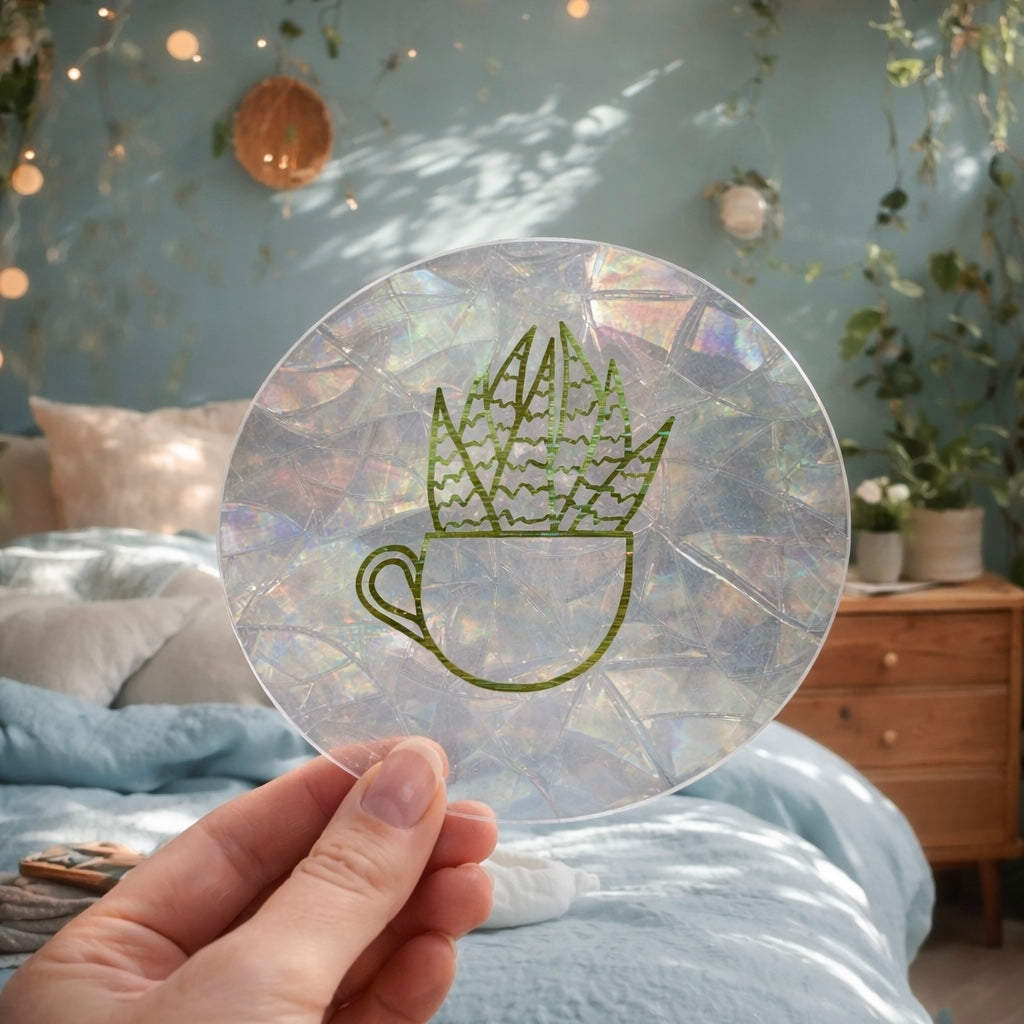 Plante en Tasse 🌈 Suncatcher Sticker 🌈 Autocollant Magique Attrape-Soleil
