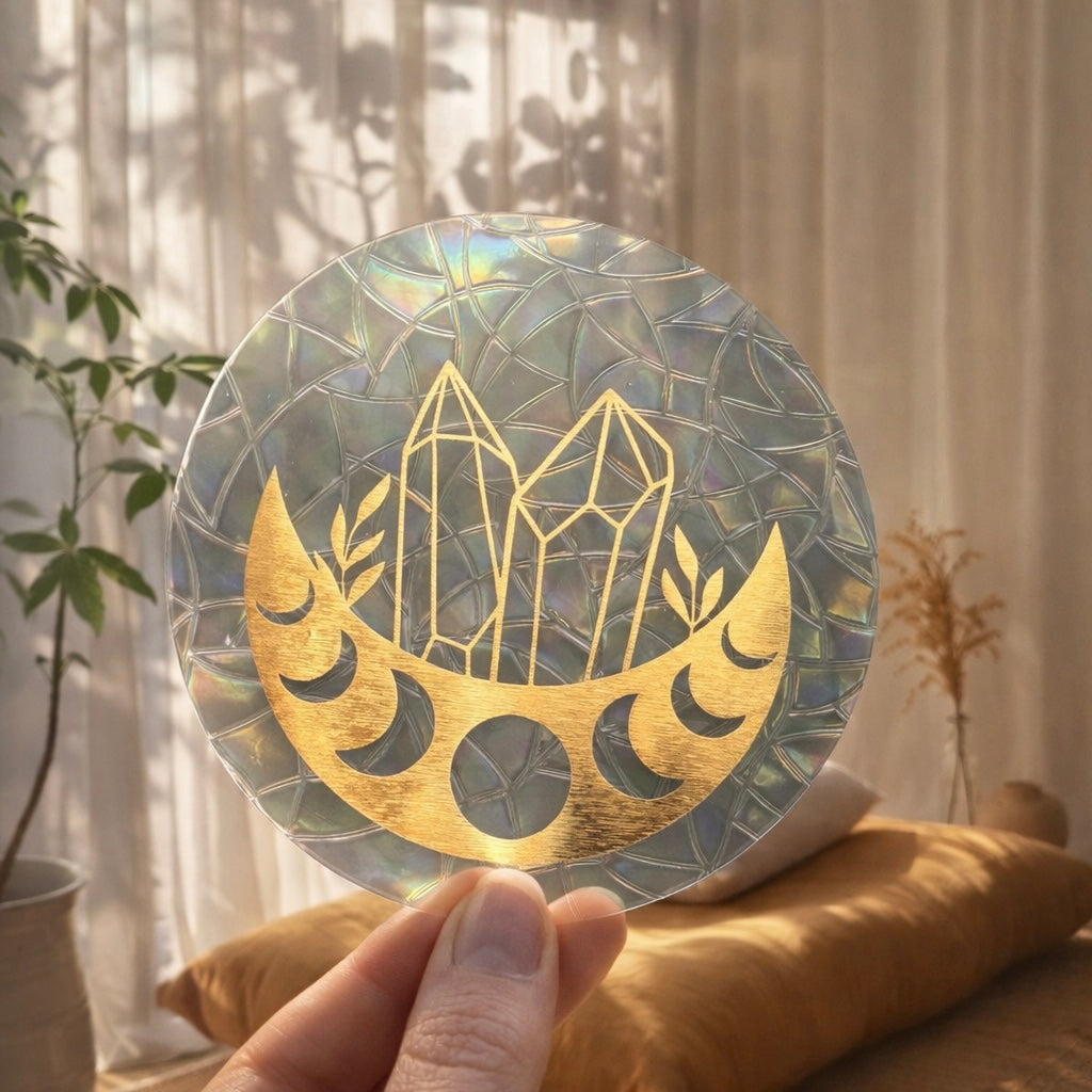 Cristaux et phases de lune 🌈 Suncatcher Sticker 🌈 Autocollant Magique Attrape-Soleil