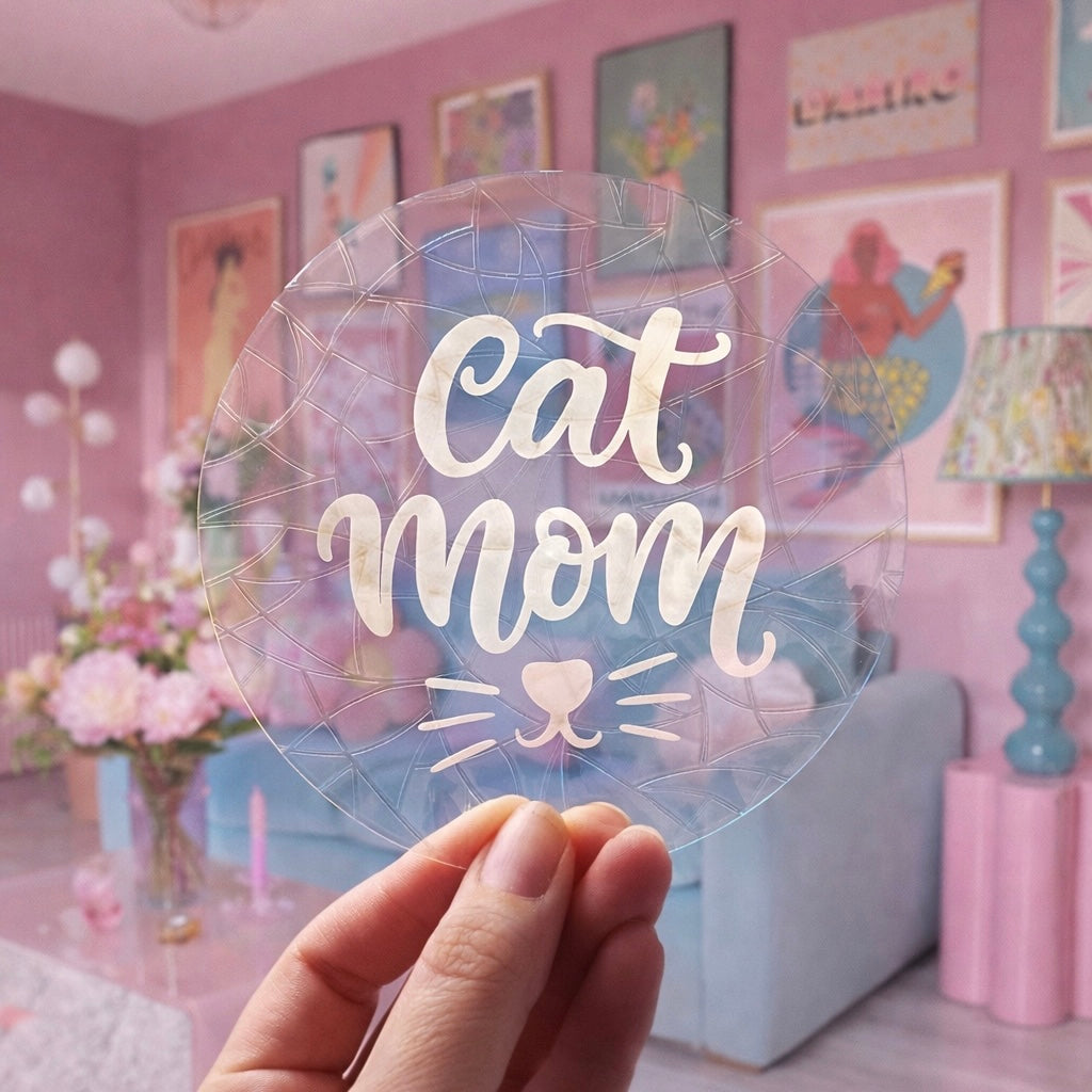 Cat Mom 🌈 Suncatcher Sticker 🌈 Autocollant Magique Attrape-Soleil