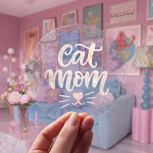 Cat Mom 🌈 Suncatcher Sticker 🌈 Autocollant Magique Attrape-Soleil