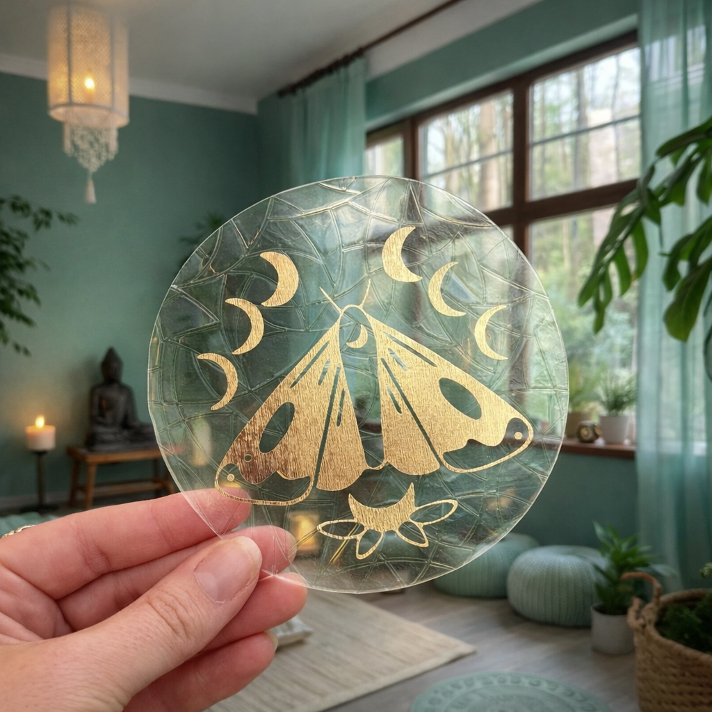 Papillon de nuit phases lunaire 🌈 Suncatcher Sticker 🌈 Autocollant Magique Attrape-Soleil
