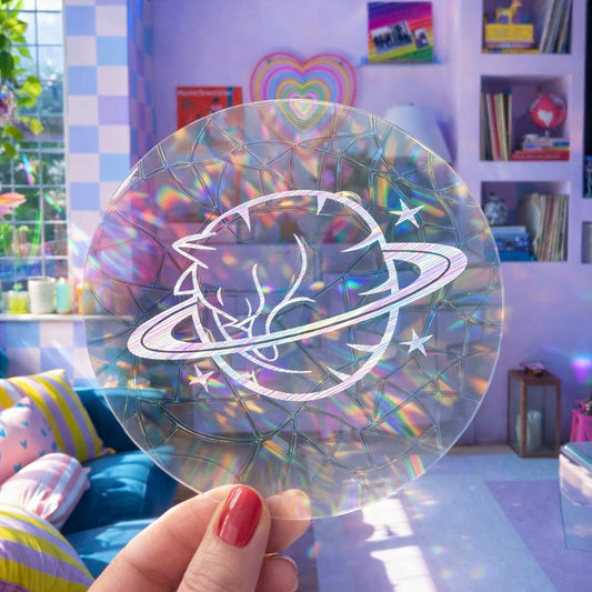 Planète chat 🌈 Suncatcher Sticker 🌈 Autocollant Magique Attrape-Soleil