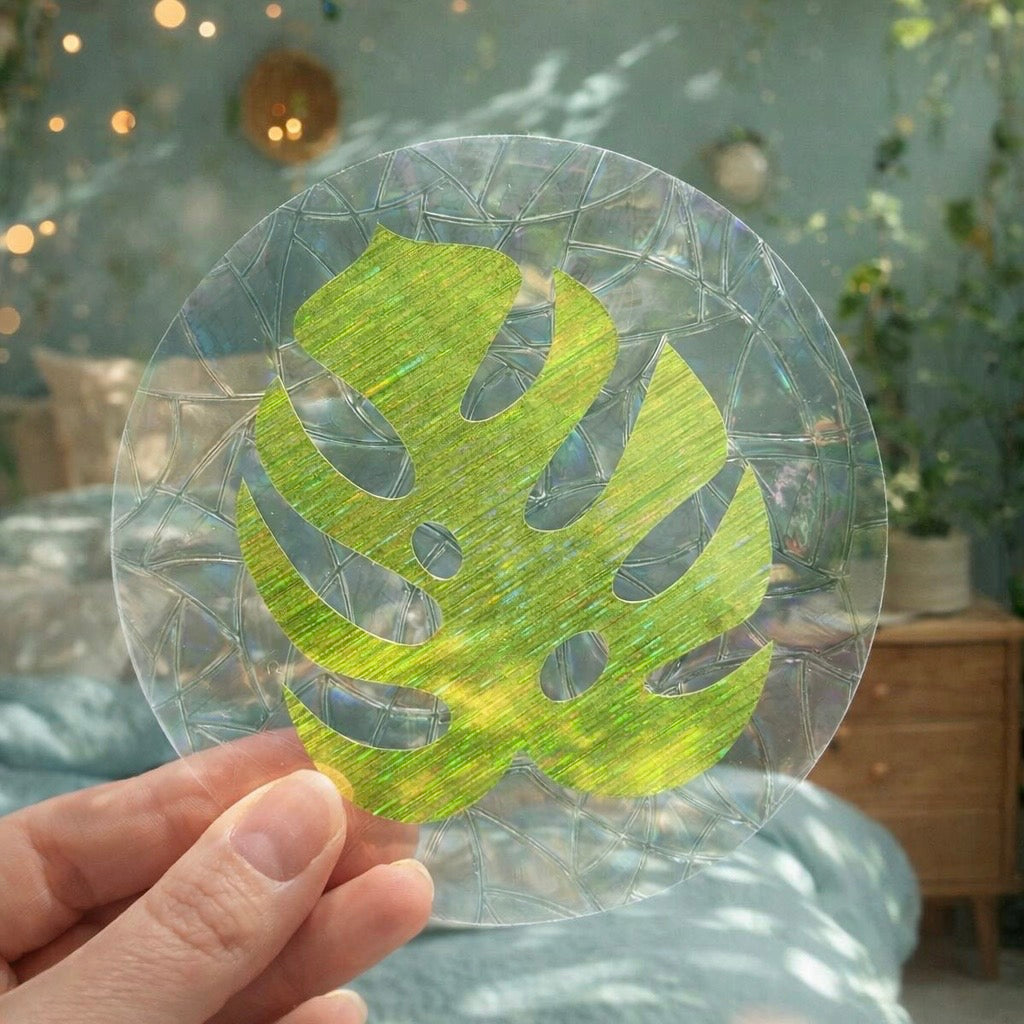 Feuille Monstera Pleine 🌈 Suncatcher Sticker 🌈 Autocollant Magique Attrape-Soleil