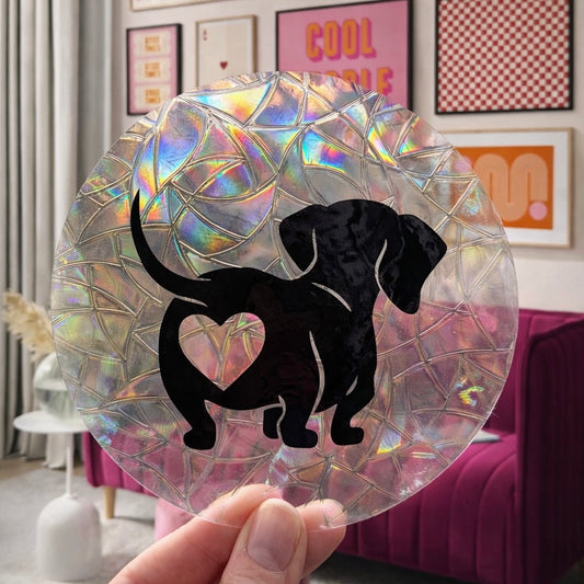 Teckel cœur 🌈 Suncatcher Sticker 🌈 Autocollant Magique Attrape-Soleil