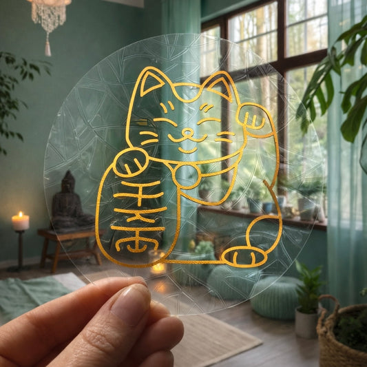 Chat Maneki-Neko 🌈 Suncatcher Sticker 🌈 Autocollant Magique Attrape-Soleil