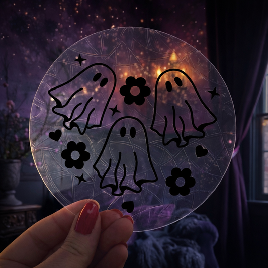 Trio Fantômes Fleuris 🌈 Suncatcher Sticker 🌈 Autocollant Magique Attrape-Soleil