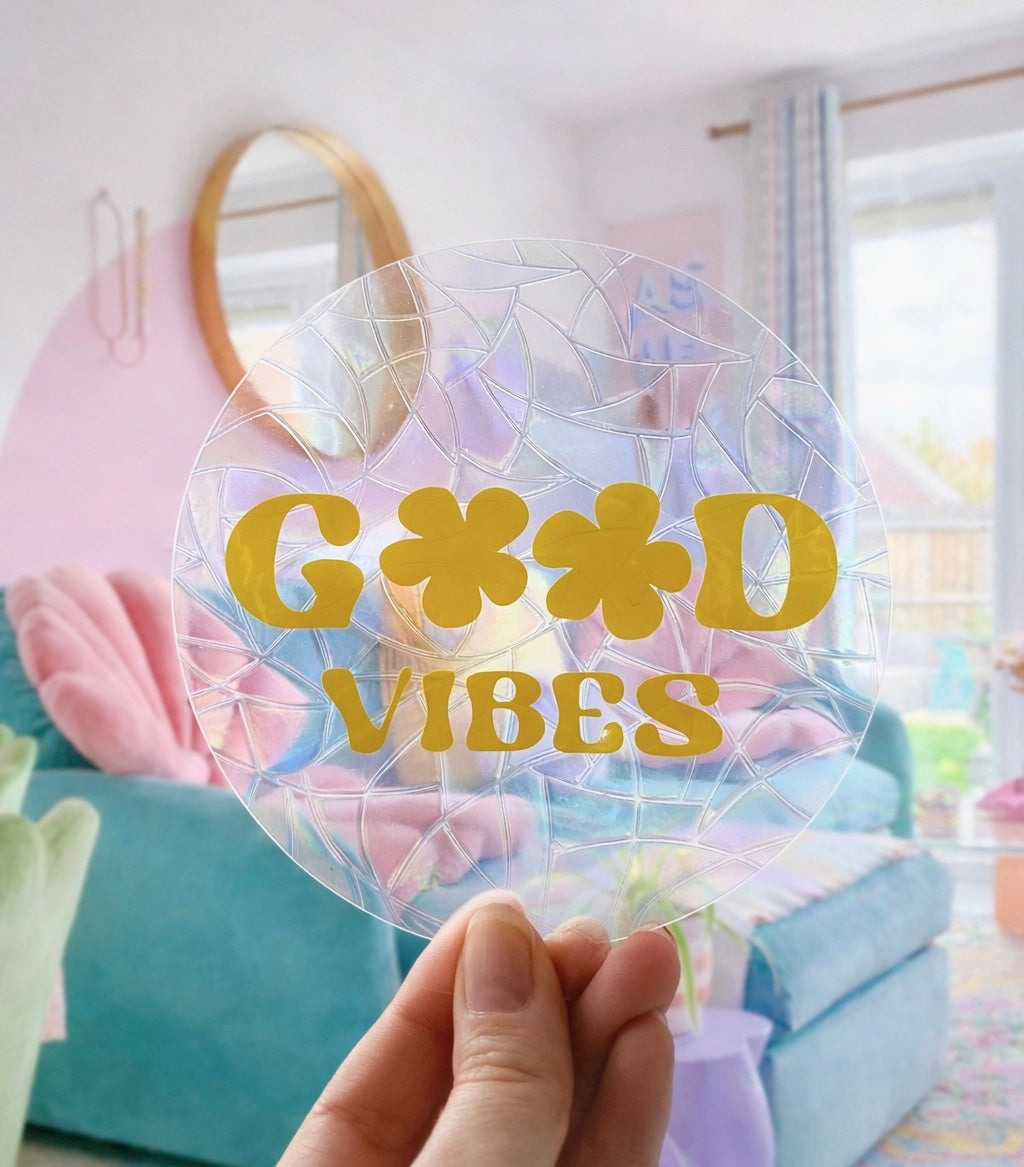 Good vibes fleurs 🌈 Suncatcher Sticker 🌈 Autocollant Magique Attrape-Soleil