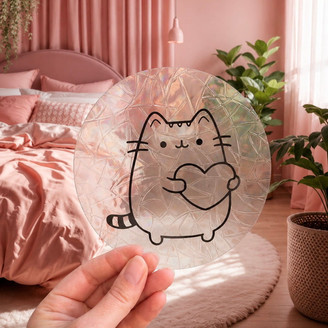Chat Coeur 🌈 Suncatcher Sticker 🌈 Autocollant Magique Attrape-Soleil