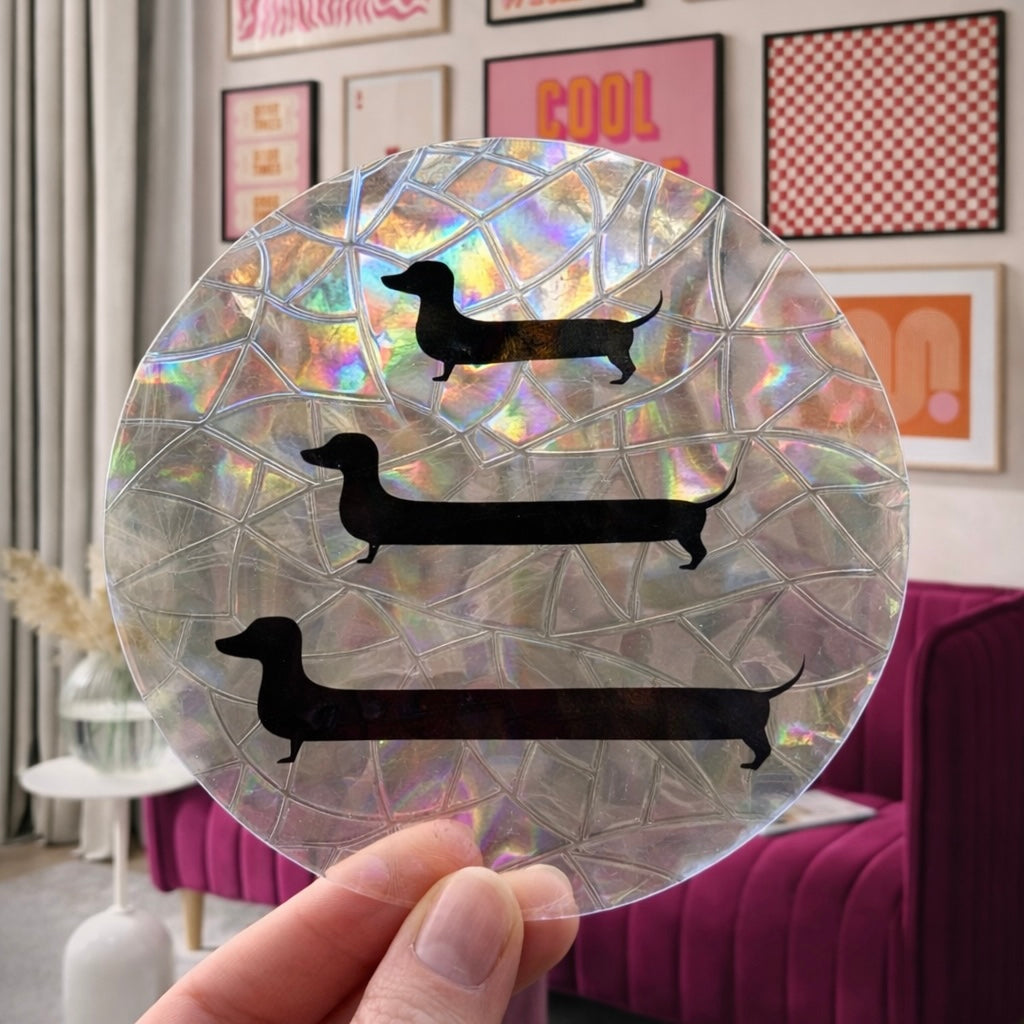 Trio Teckels 🌈 Suncatcher Sticker 🌈 Autocollant Magique Attrape-Soleil
