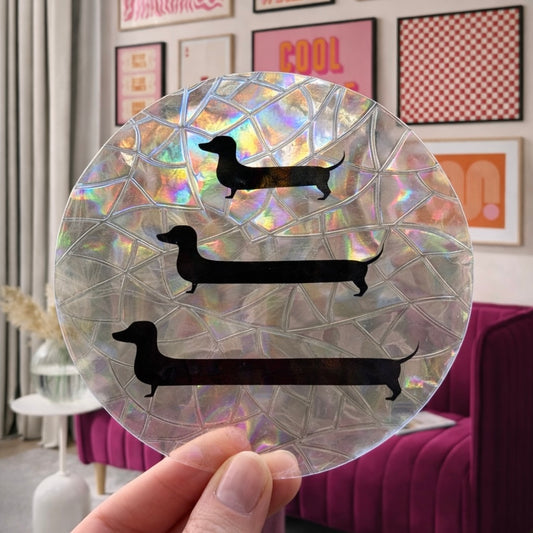 Trio Teckels 🌈 Suncatcher Sticker 🌈 Autocollant Magique Attrape-Soleil