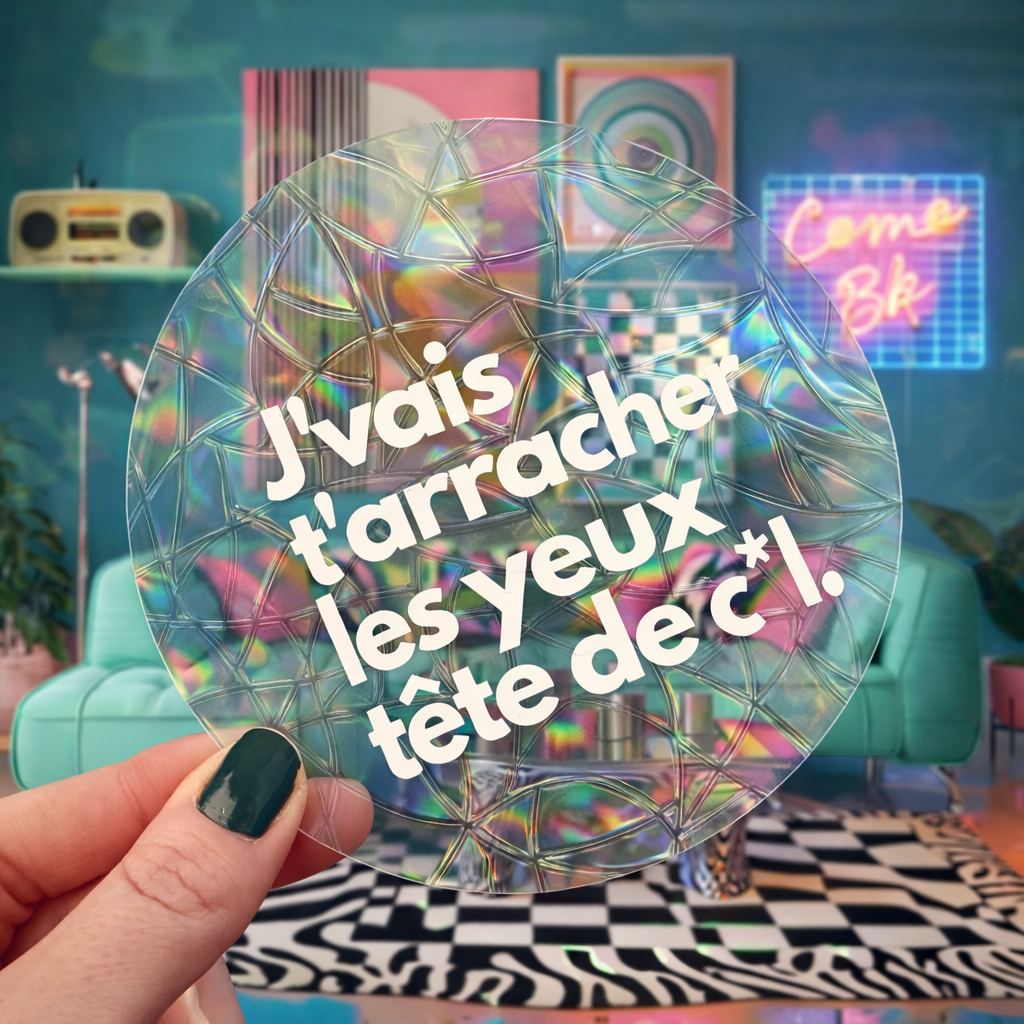 J'vais t'arracher les yeux tête de c*l 🌈 Suncatcher Sticker 🌈 Autocollant Magique Attrape-Soleil