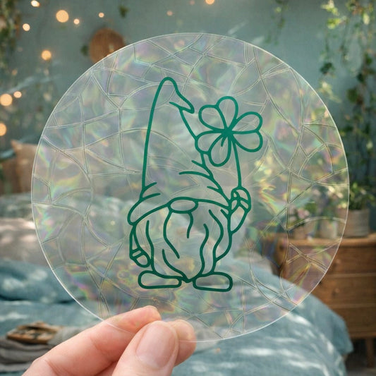 Gnome Trèfle 🌈 Suncatcher Sticker 🌈 Autocollant Magique Attrape-Soleil