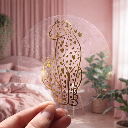 Léopard cœurs 🌈 Suncatcher Sticker 🌈 Autocollant Magique Attrape-Soleil