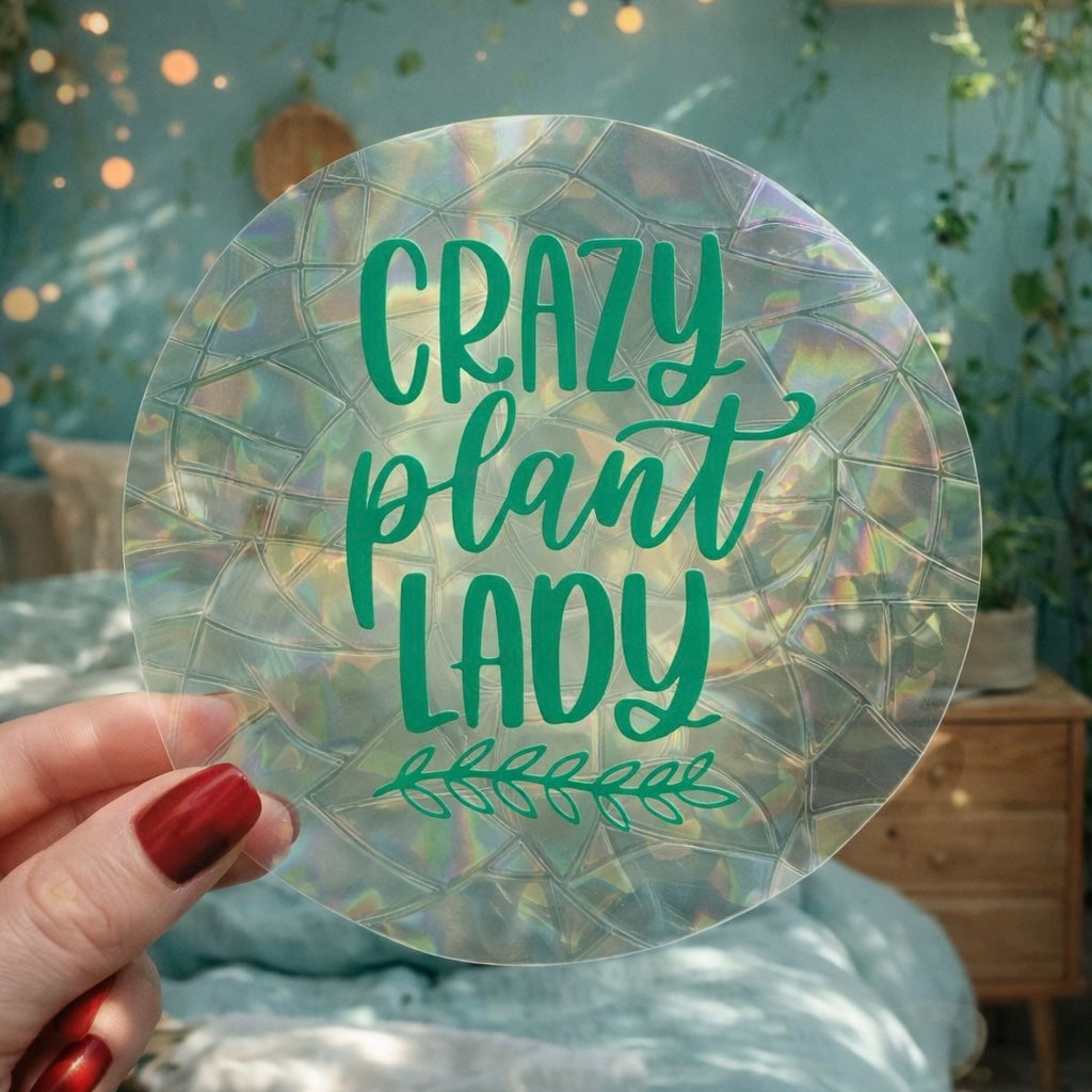 Crazy Plant Lady 🌈 Suncatcher Sticker 🌈 Autocollant Magique Attrape-Soleil