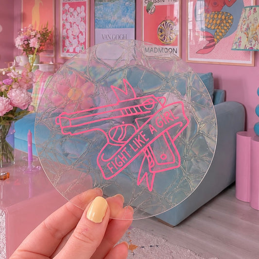 Fight like a girl 🌈 Suncatcher Sticker 🌈 Autocollant Magique Attrape-Soleil