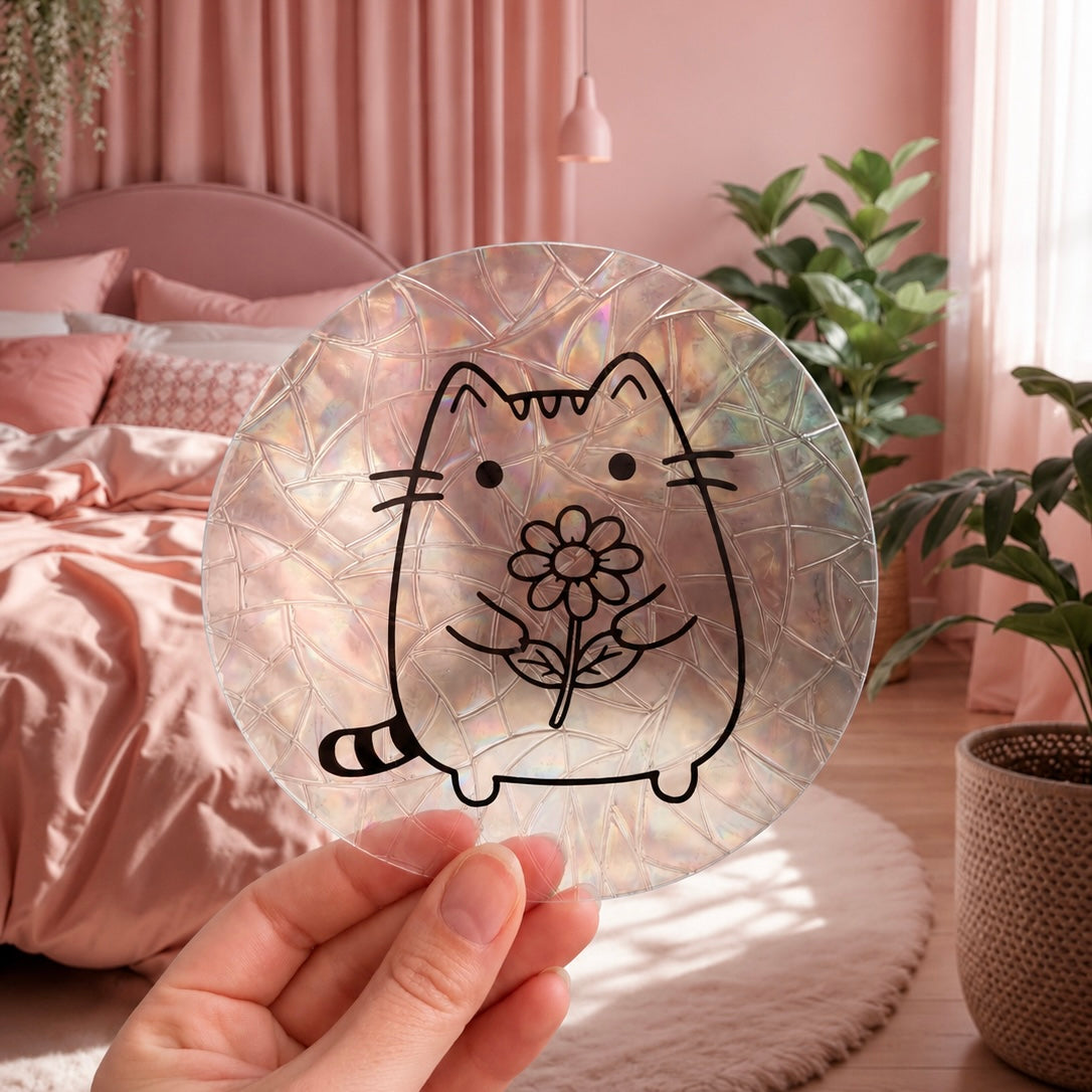 Chat Fleur 🌈 Suncatcher Sticker 🌈 Autocollant Magique Attrape-Soleil