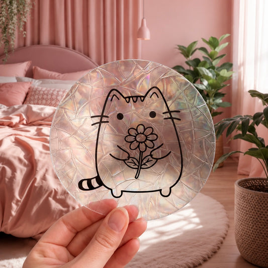 Chat Fleur 🌈 Suncatcher Sticker 🌈 Autocollant Magique Attrape-Soleil