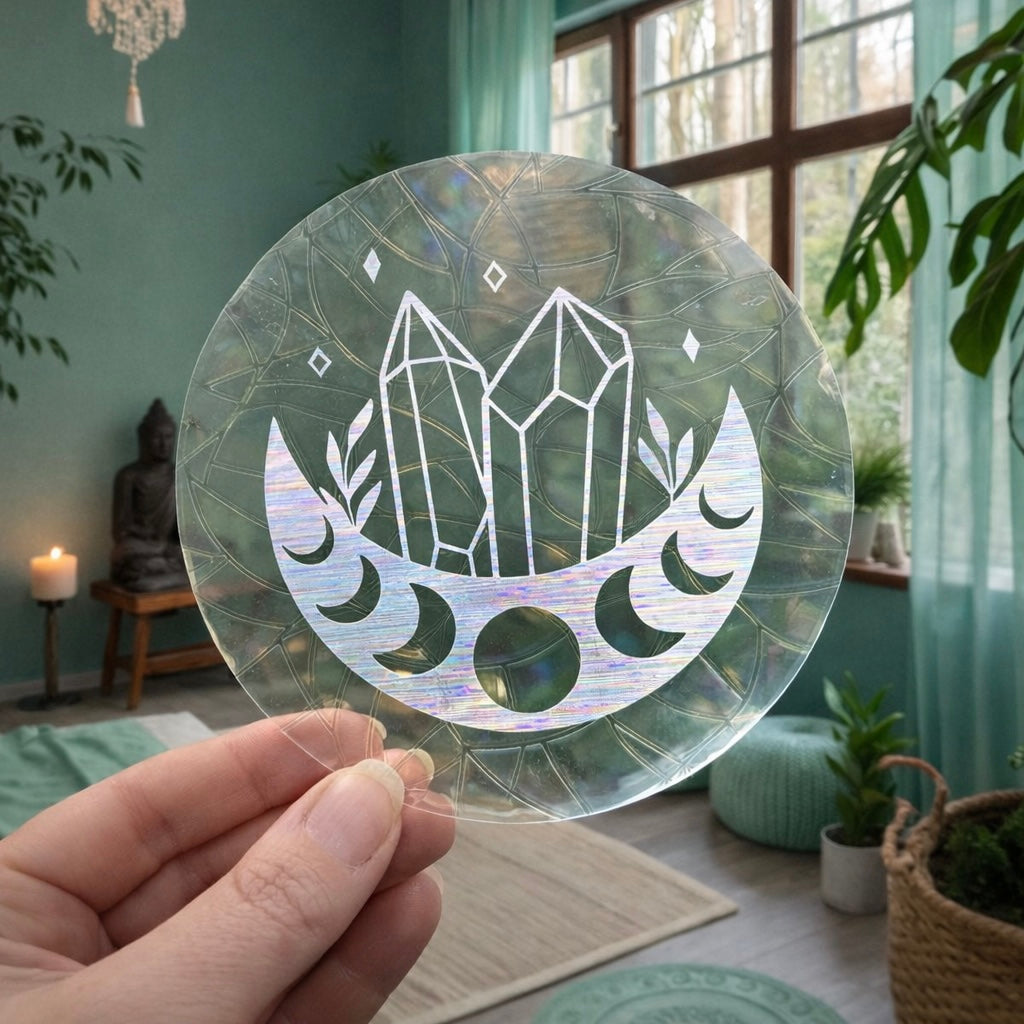 Cristaux et phases de lune 🌈 Suncatcher Sticker 🌈 Autocollant Magique Attrape-Soleil