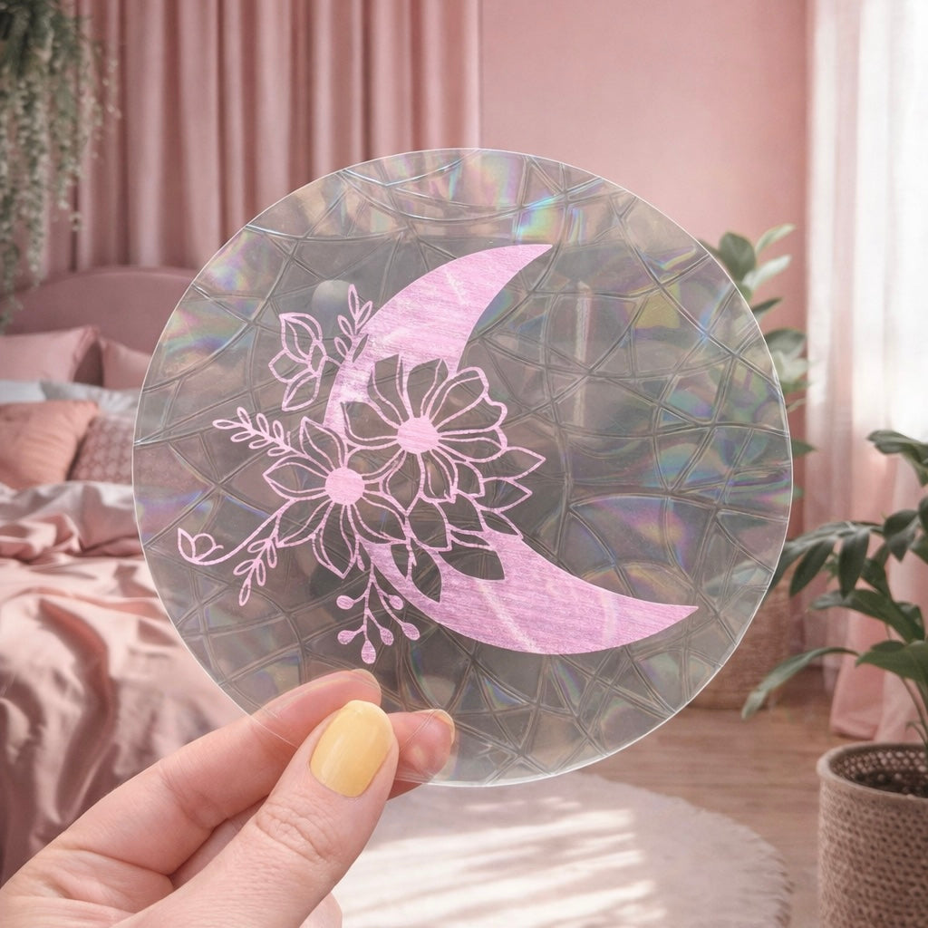 Lune et fleurs 🌈 Suncatcher Sticker 🌈 Autocollant Magique Attrape-Soleil