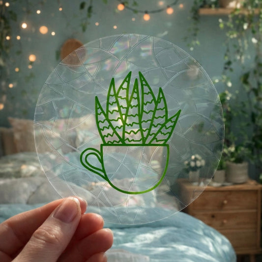 Plante en Tasse 🌈 Suncatcher Sticker 🌈 Autocollant Magique Attrape-Soleil