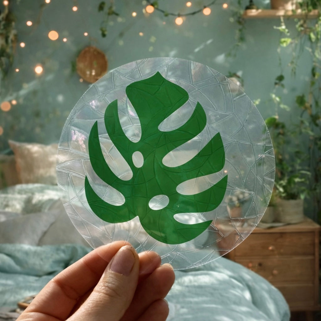 Feuille Monstera Pleine 🌈 Suncatcher Sticker 🌈 Autocollant Magique Attrape-Soleil