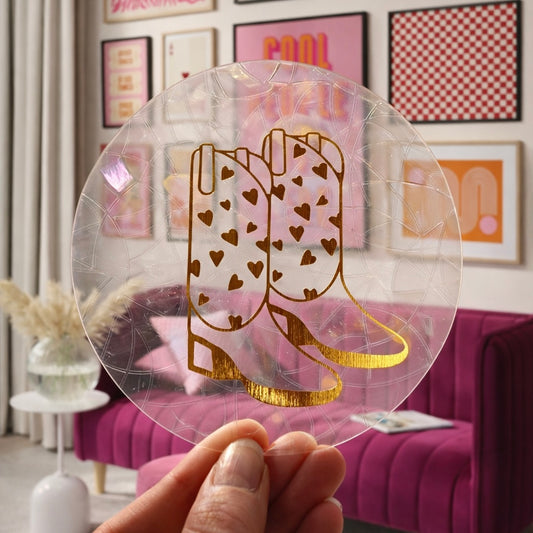 Santiags Cœurs 🌈 Suncatcher Sticker 🌈 Autocollant Magique Attrape-Soleil