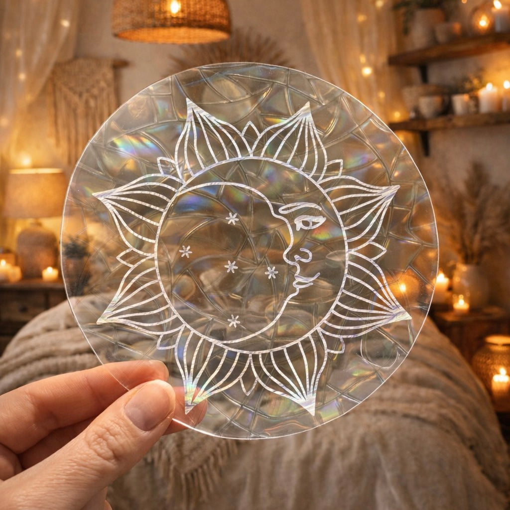 Astre mi lune mi soleil 🌈 Suncatcher Sticker 🌈 Autocollant Magique Attrape-Soleil