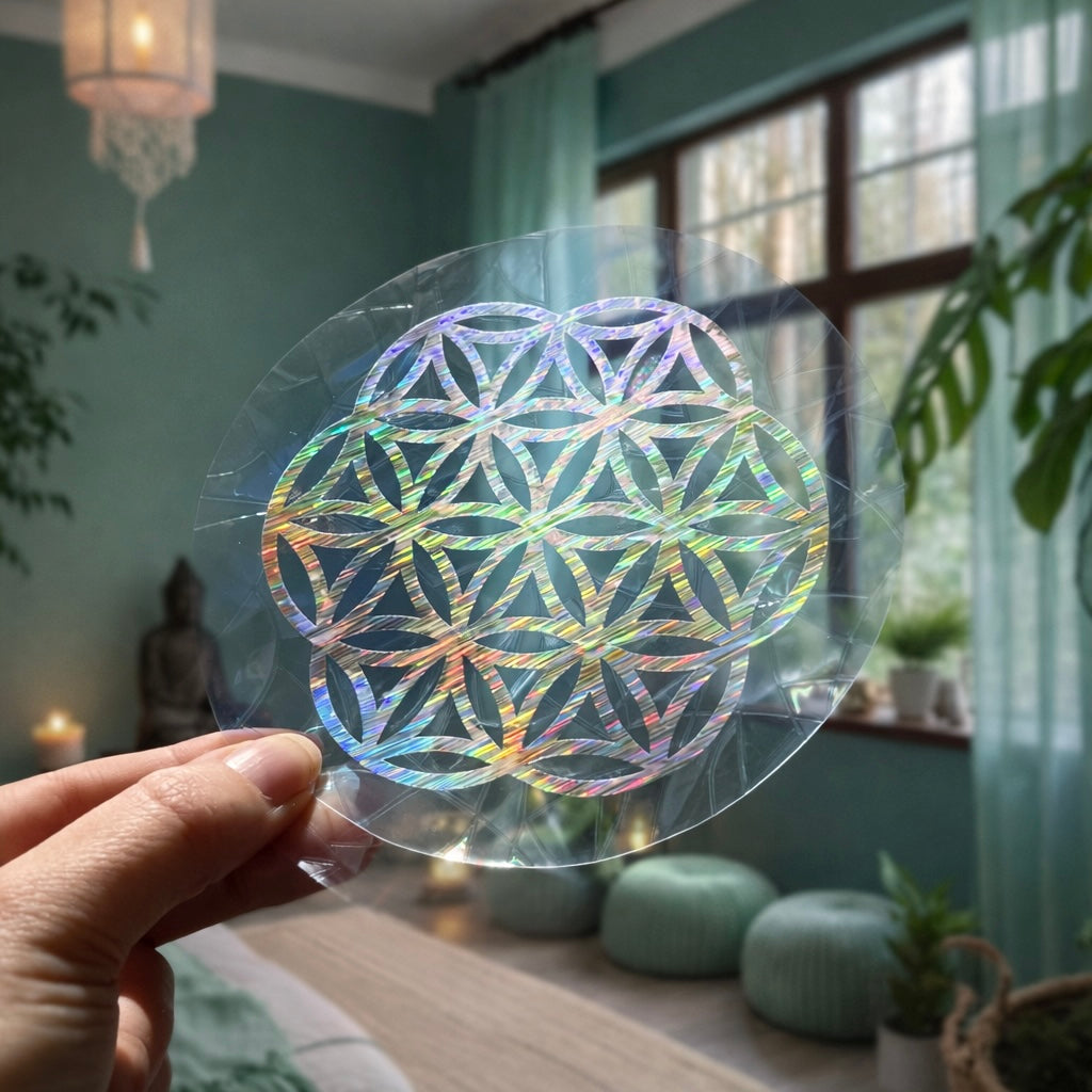 Fleur de Vie 🌈 Suncatcher Sticker 🌈 Autocollant Magique Attrape-Soleil