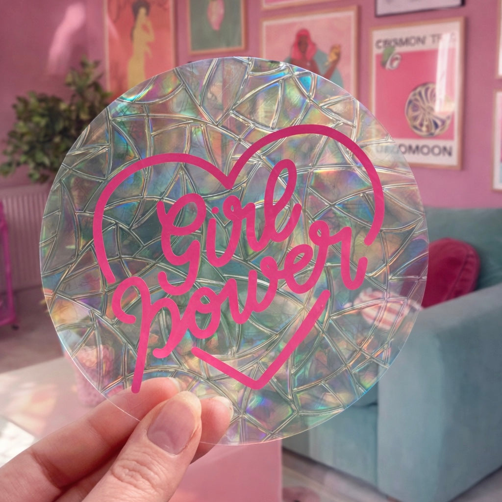 Girl power coeur 🌈 Suncatcher Sticker 🌈 Autocollant Magique Attrape-Soleil