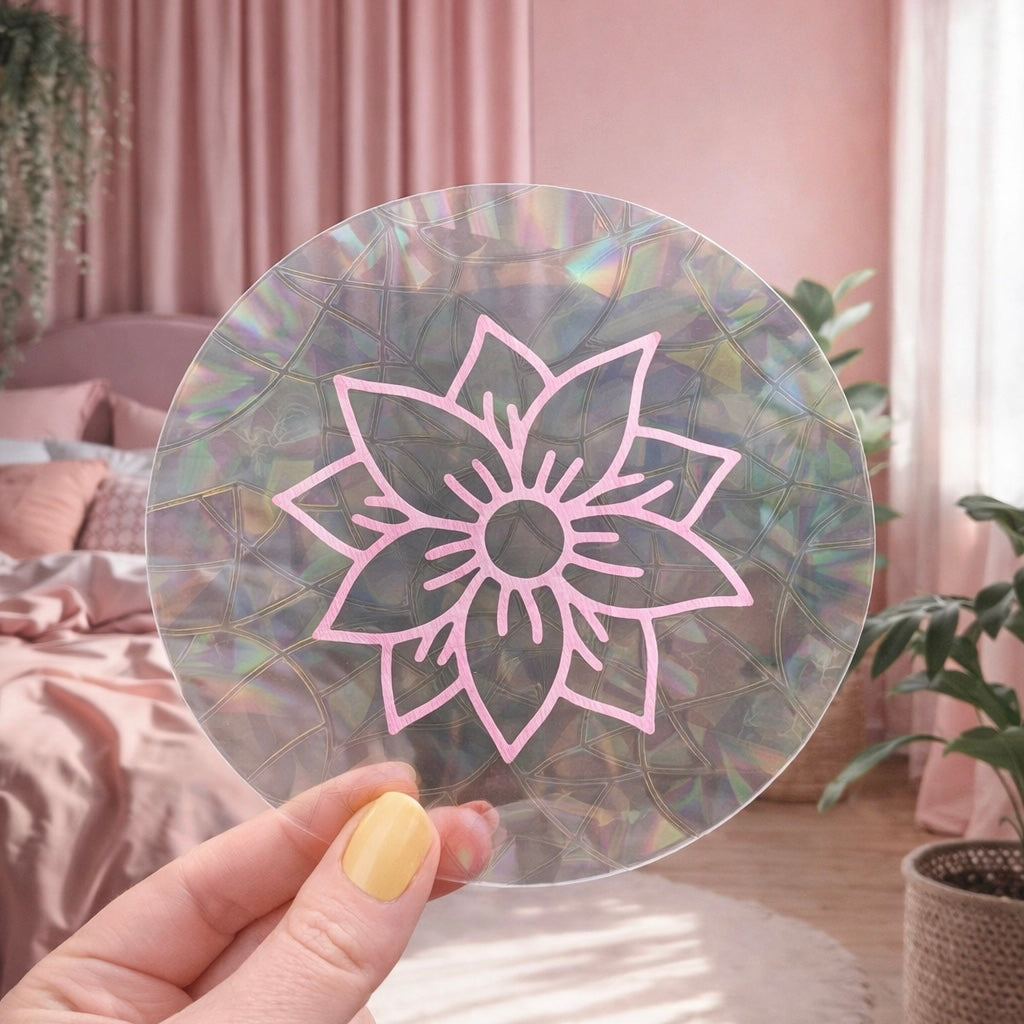 Fleur de Lotus 🌈 Suncatcher Sticker 🌈 Autocollant Magique Attrape-Soleil