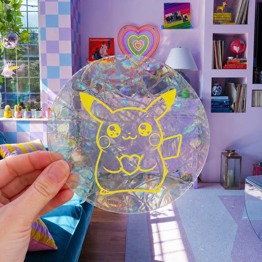 Pokémon Pikachu cœur 🌈 Suncatcher Sticker 🌈 Autocollant Magique Attrape-Soleil
