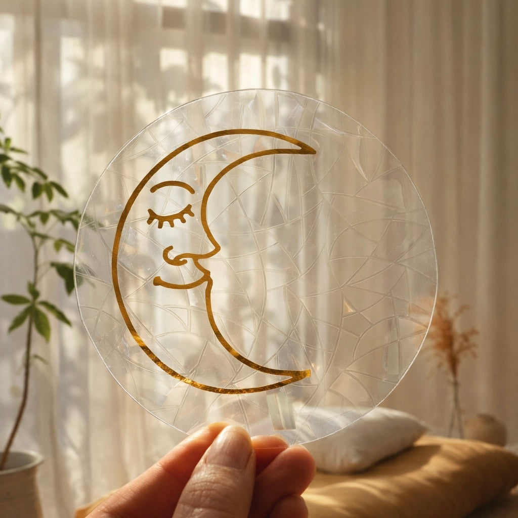 Croissant de lune souriante 🌈 Suncatcher Sticker 🌈 Autocollant Magique Attrape-Soleil