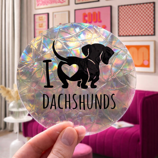 Suncatcher Sticker 🌈 Autocollant Magique Attrape-Soleil 🌈 Teckel I love Dachshunds