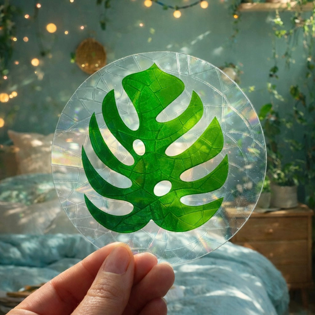 Feuille Monstera Pleine 🌈 Suncatcher Sticker 🌈 Autocollant Magique Attrape-Soleil