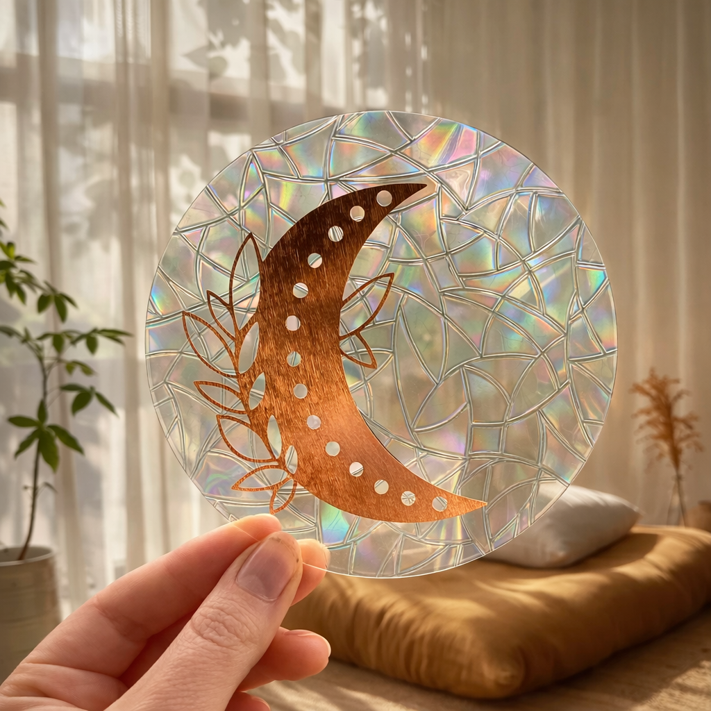 Lune et feuillage 🌈 Suncatcher Sticker 🌈 Autocollant Magique Attrape-Soleil