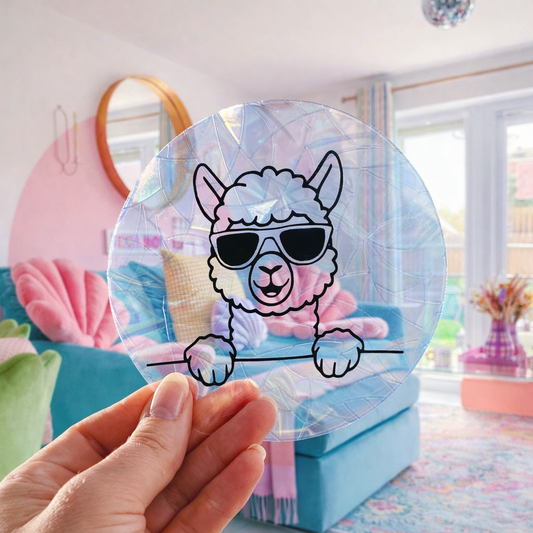 Alpaga funcky 🌈 Suncatcher Sticker 🌈 Autocollant Magique Attrape-Soleil