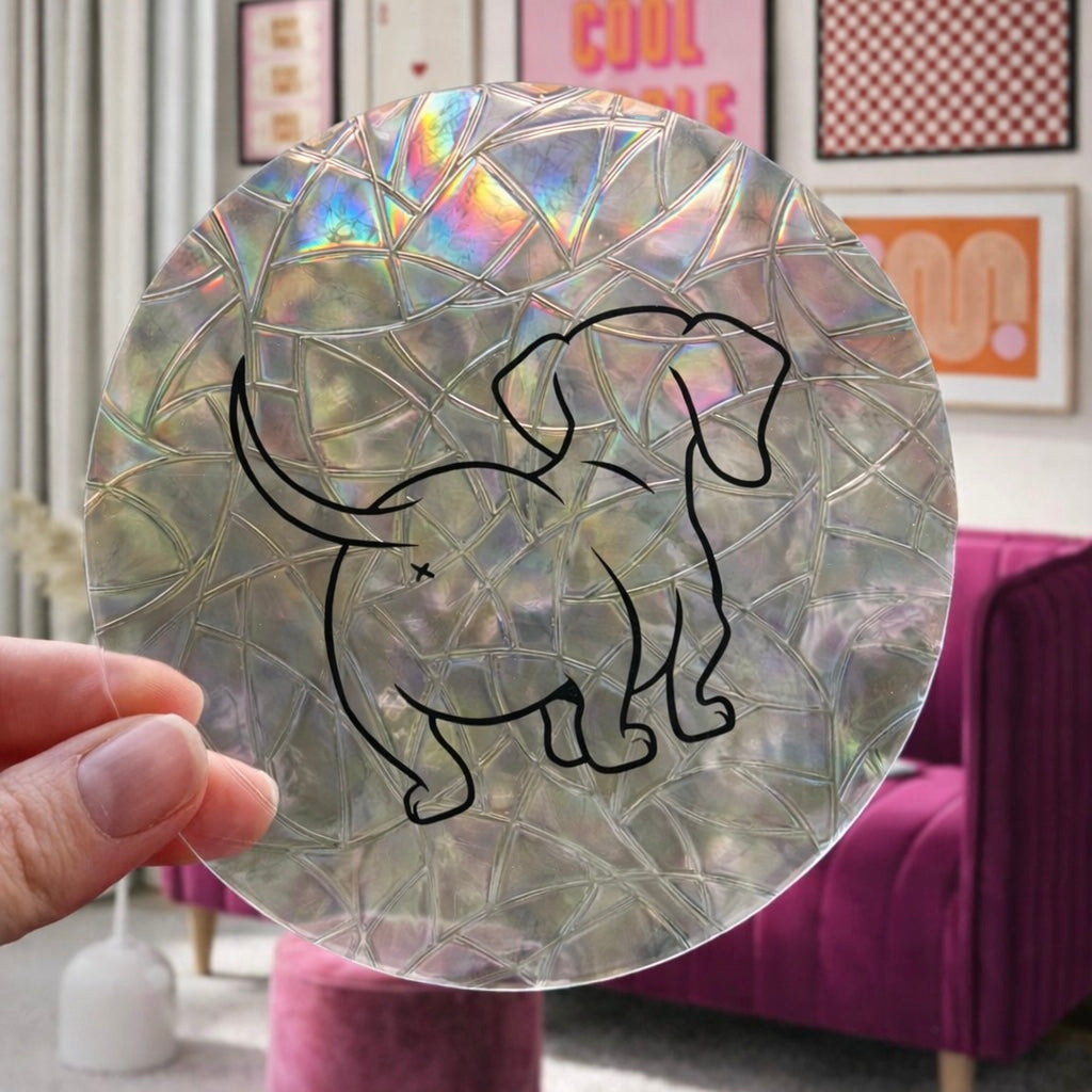 Derrière de Teckel 🌈 Suncatcher Sticker 🌈 Autocollant Magique Attrape-Soleil