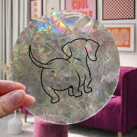 Derrière de Teckel 🌈 Suncatcher Sticker 🌈 Autocollant Magique Attrape-Soleil
