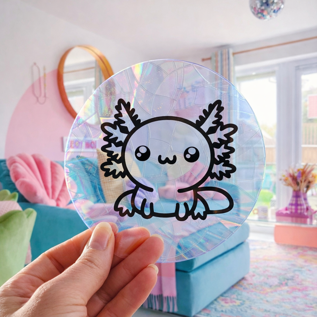 Axolotl 🌈 Suncatcher Sticker 🌈 Autocollant Magique Attrape-Soleil