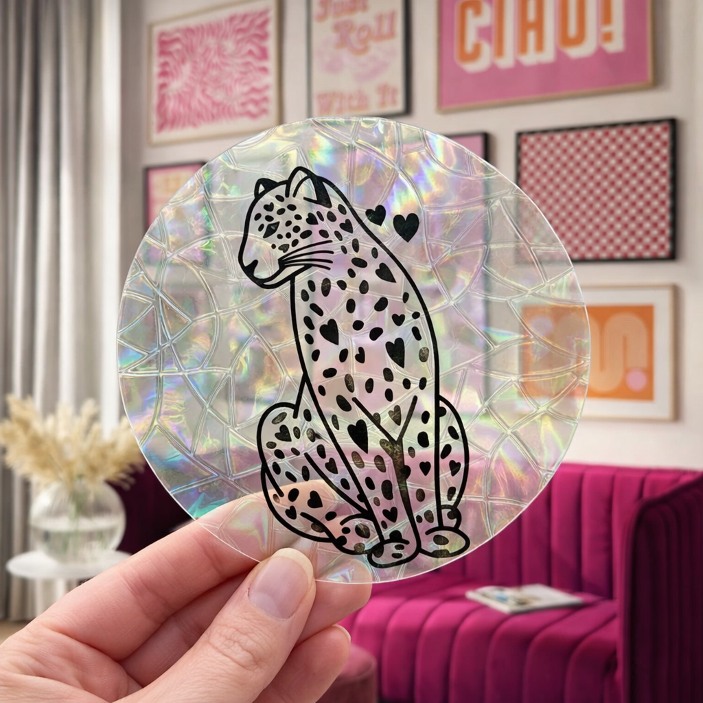 Léopard cœurs 🌈 Suncatcher Sticker 🌈 Autocollant Magique Attrape-Soleil
