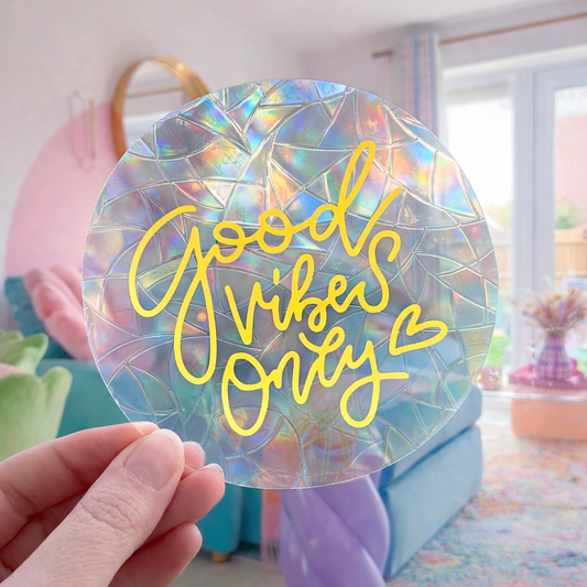 Good vibes only coeur 🌈 Suncatcher Sticker 🌈 Autocollant Magique Attrape-Soleil
