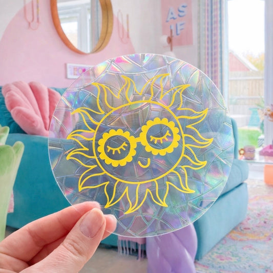 Soleil Lunettes Fleur 🌈 Suncatcher Sticker 🌈 Autocollant Magique Attrape-Soleil