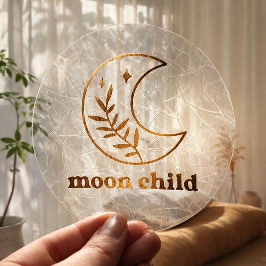 Lune moon child 🌈 Suncatcher Sticker 🌈 Autocollant Magique Attrape-Soleil